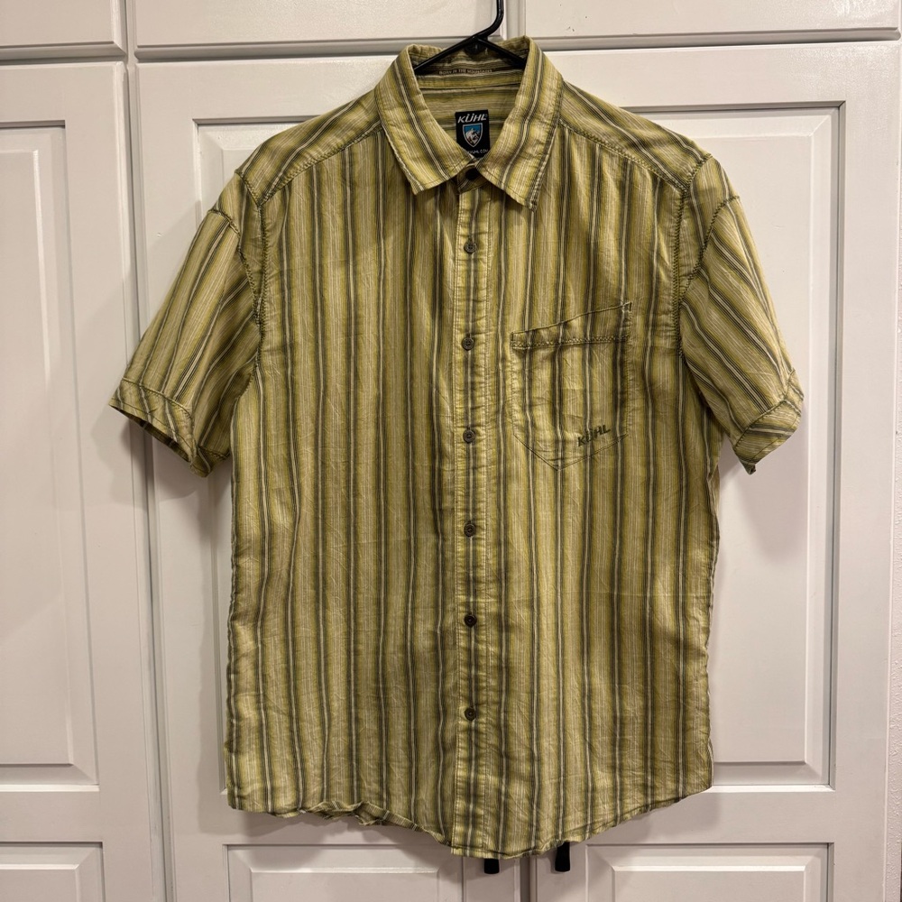 KUHL Men's‎ Green Striped Shirt- Hiking. Size Medium